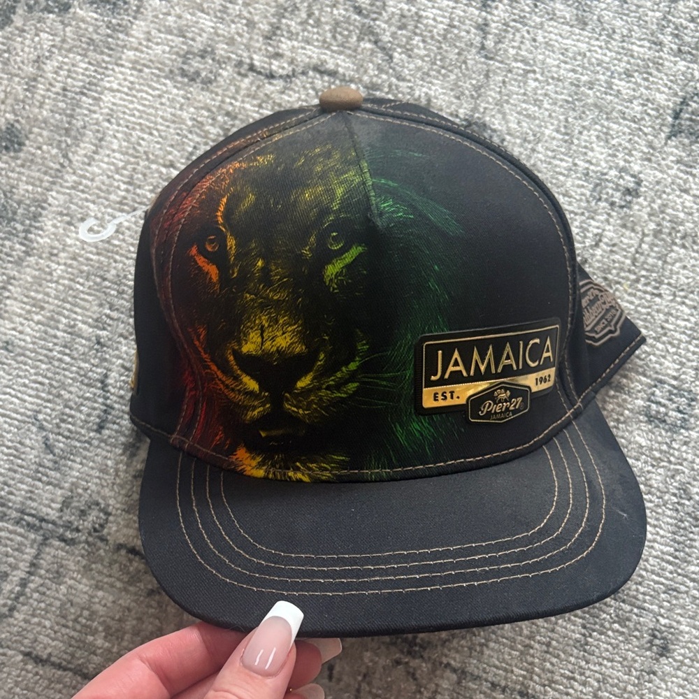 Jamaica Lion Graphic Trucker Hat - Black with Rasta Accents